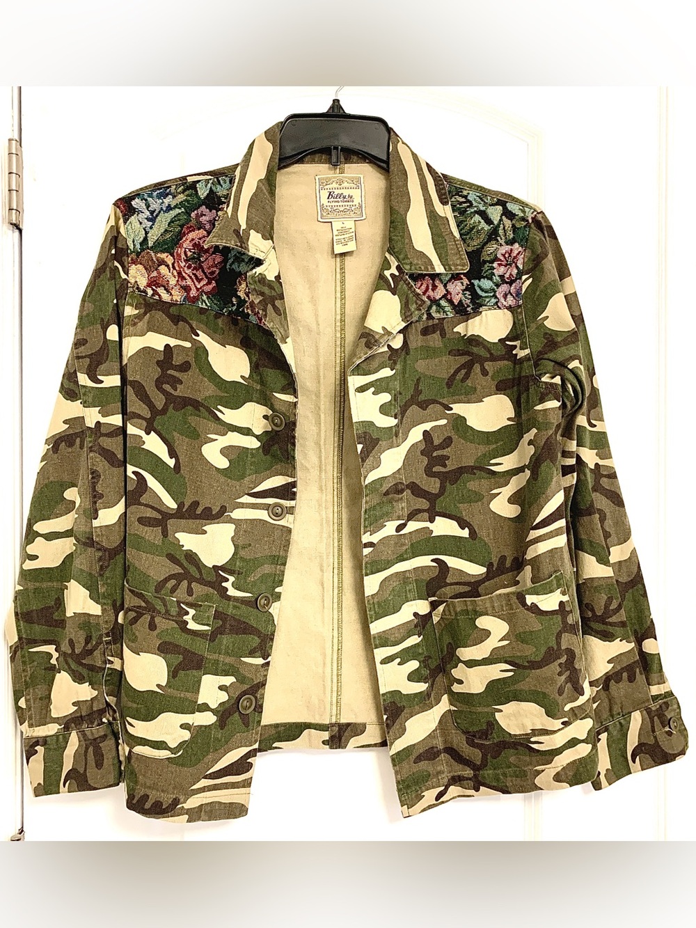 Billy by Flying Tomato Camouflage Jacket with Floral Tapestry Yoke Size L